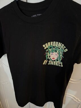 Forever 21 Black Graphic Tee with Green Medusa Snake Design